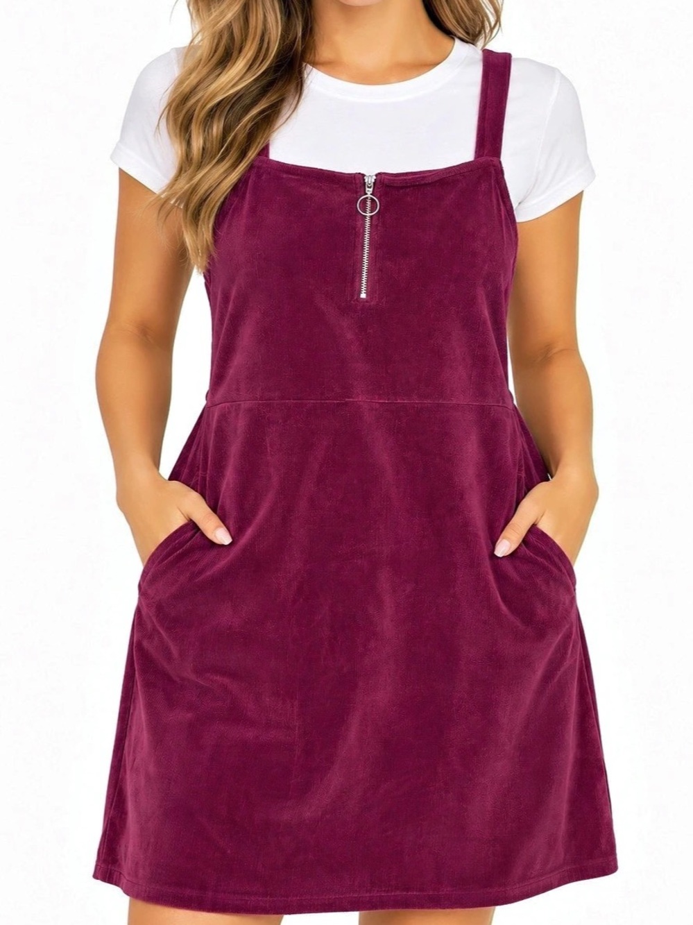 Arizona Jean Co. Burgundy Corduroy Mini Dress XXL Strappy Zip Front Pockets